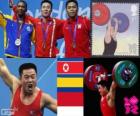 Тяжёлая атлетика мужчины-подиум 62 кг, Ким ООН-Гук (Северная Корея), Оскар Фигероа (Колумбия) и эко Юлий Ираван (Индонезия) - Лондон-2012-